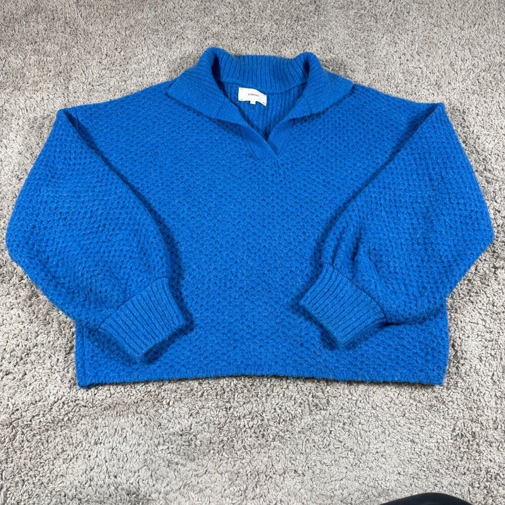 Xirena Ally Sweater Womens Large Baltic Blue Baby Alpaca Wool Collar $363 retail